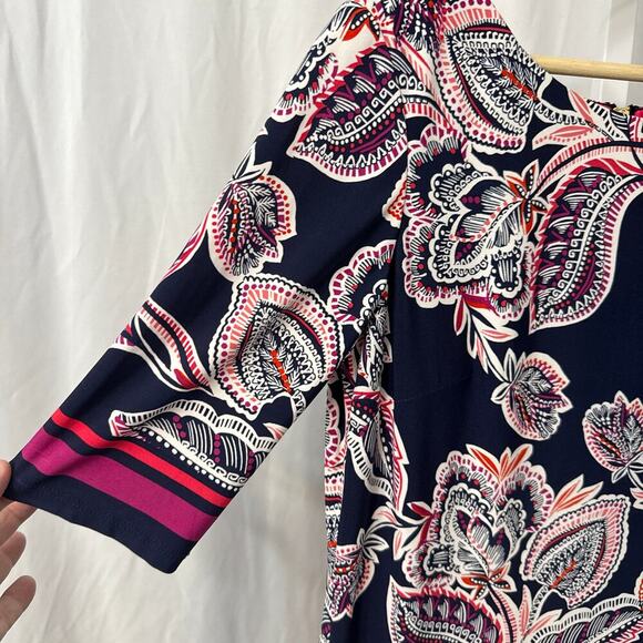 Eliza J Shift Dress Size 8 Floral Short Navy Blue Pink White 3/4 Sleeves - Picture 7 of 11